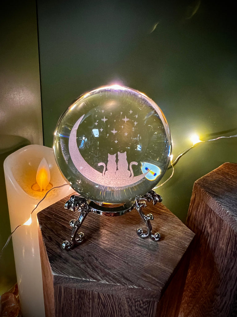 Cats on Moon Crystal Ball with Stand