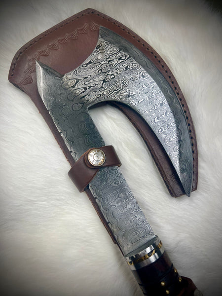 Damascus Viking Axe with Studded Handle (Religious Ceremonial Item)