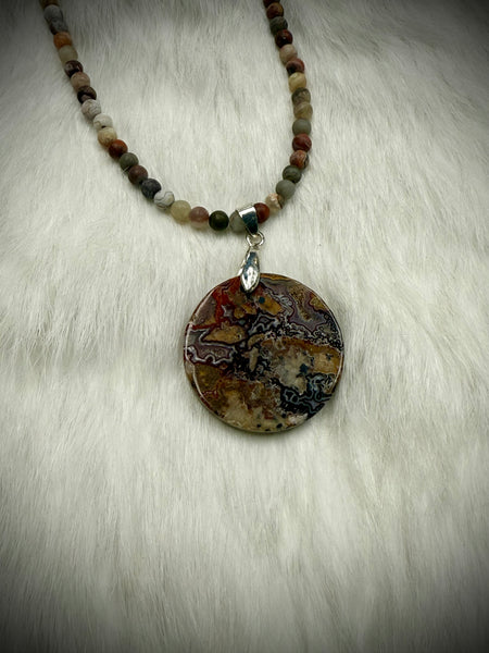 Custom Mexican Crazy Lace Agate Pendant Necklace