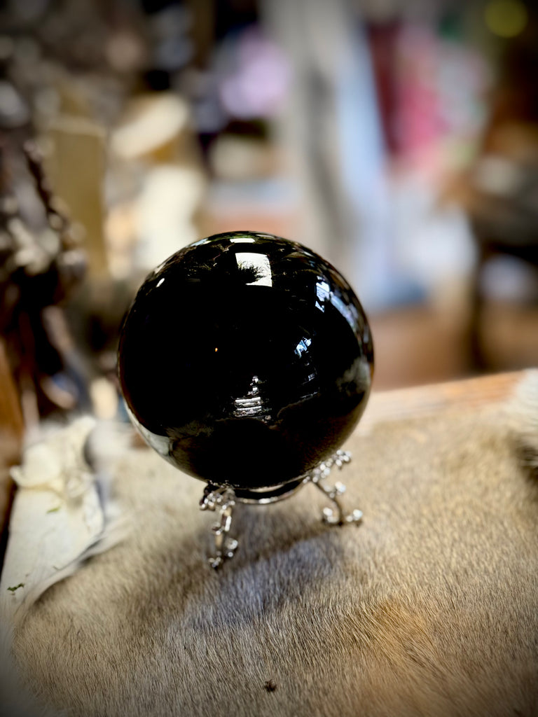 Black Crystal Ball with Stand- 80 mm