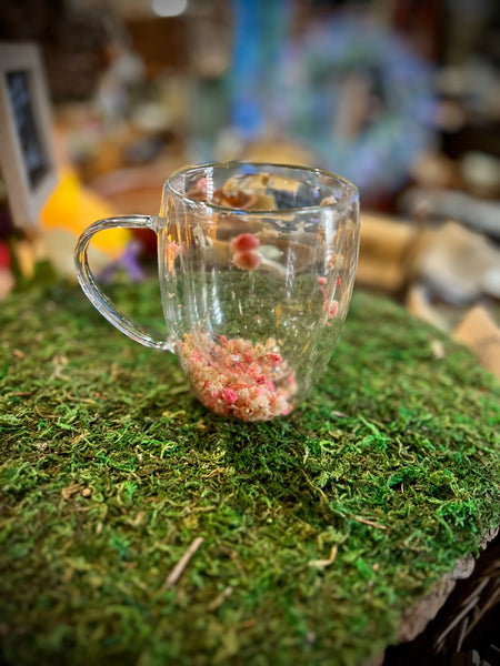 Double-Walled Glass Mugs with Dried Flowers