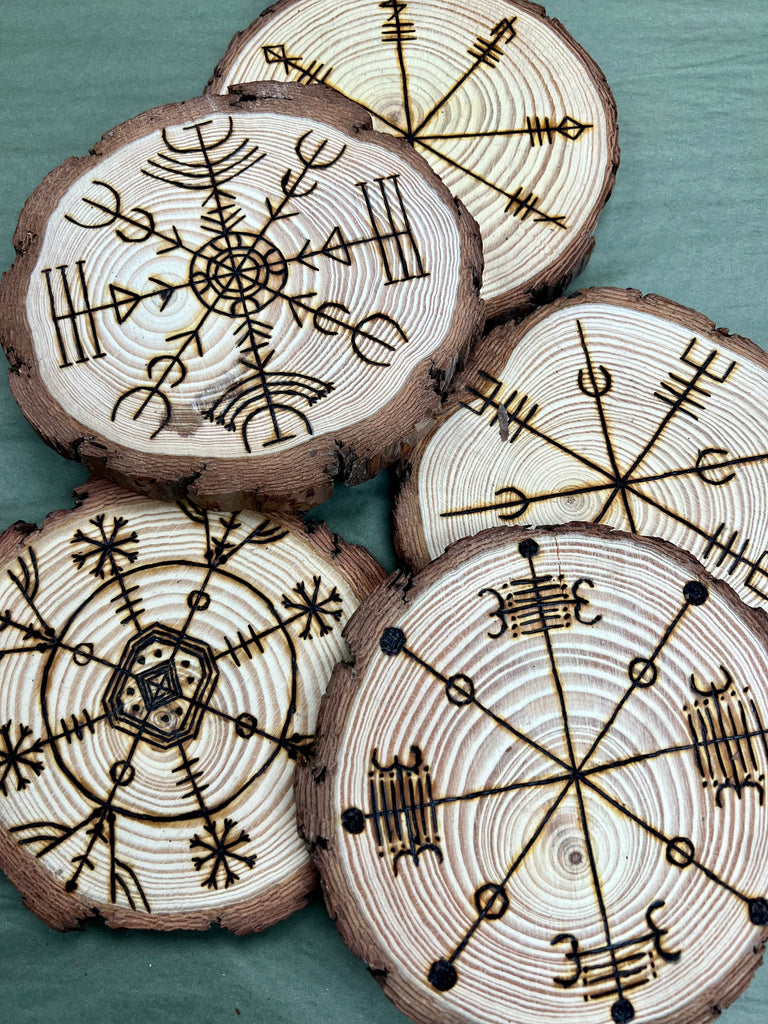 Woodburned Norse Altar Disc - Assorted