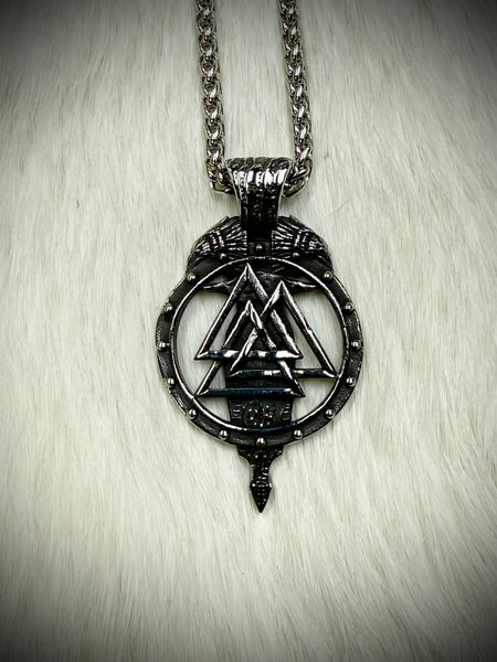 Valknut w/Raven Heads Pendant Necklace