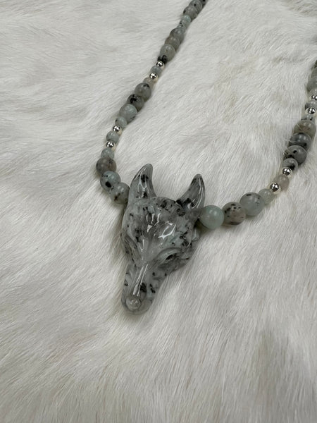 Custom Sesame Jasper Wolf Pendant Necklace