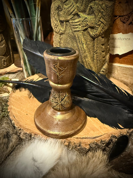 Wooden Taper Candle Holder - Helm of Awe