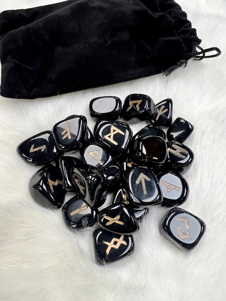 Black Agate Rune Set