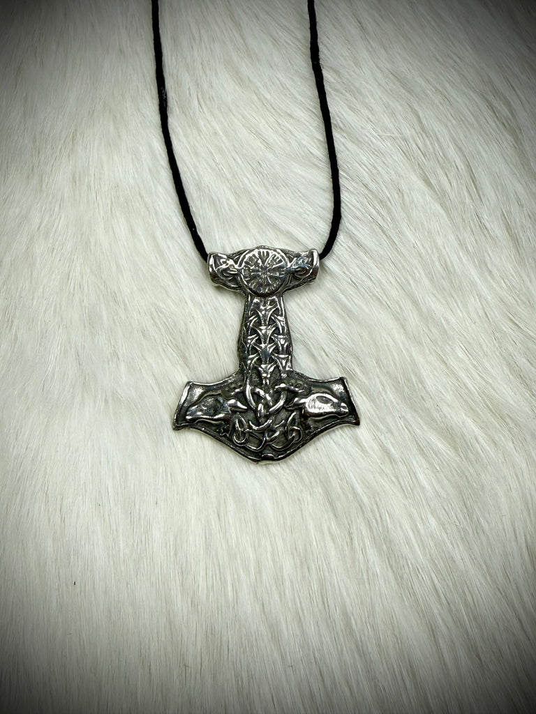 Large Mjolnir (Thor’s Hammer) with Helm of Awe Pendant Necklace