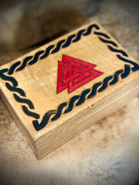 Carved Valknut Wooden Box