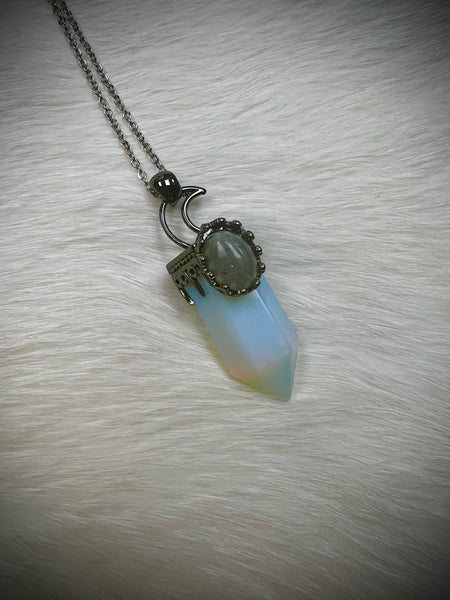 Crescent Moon Pendant with Labradorite and Crystal Necklace