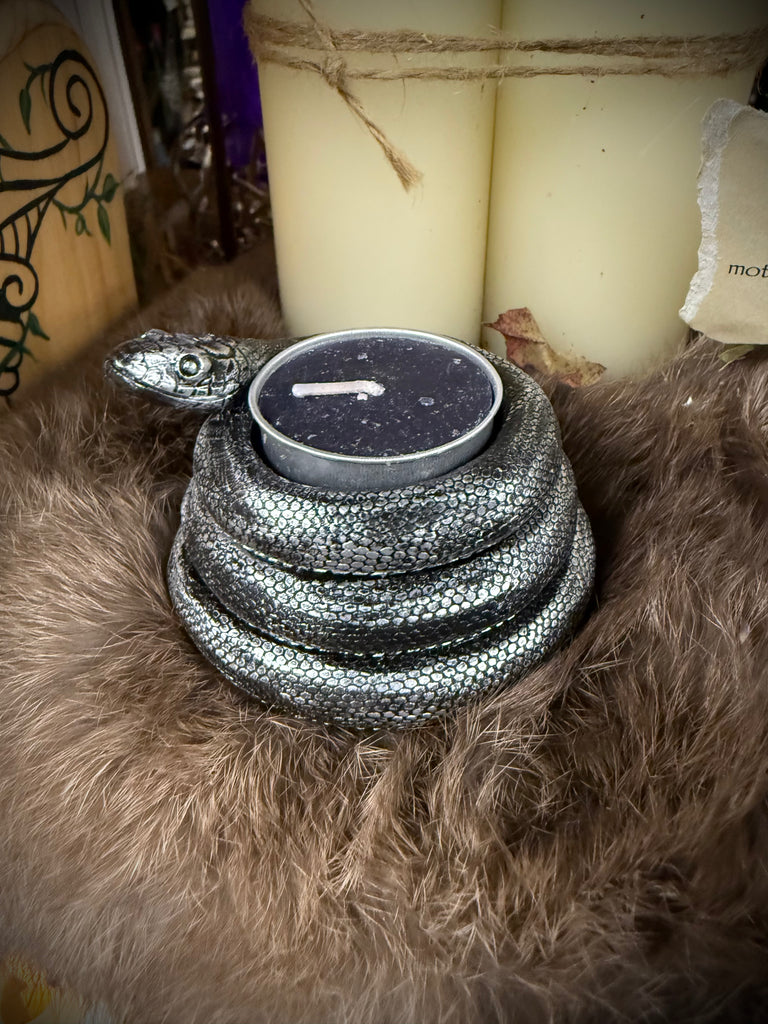 Black/Silver Snake Tealight Candle Holder