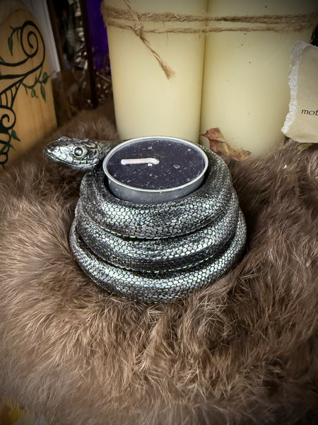 Black/Silver Snake Tealight Candle Holder