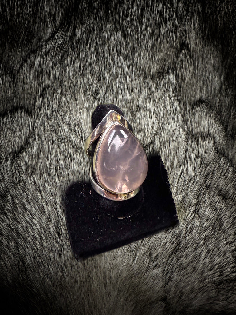 Sterling Silver Tear Drop Rose Quartz Ring