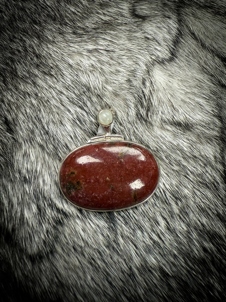 Sterling Silver Moonstone and Rhodonite Pendant