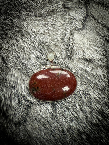 Sterling Silver Moonstone and Rhodonite Pendant