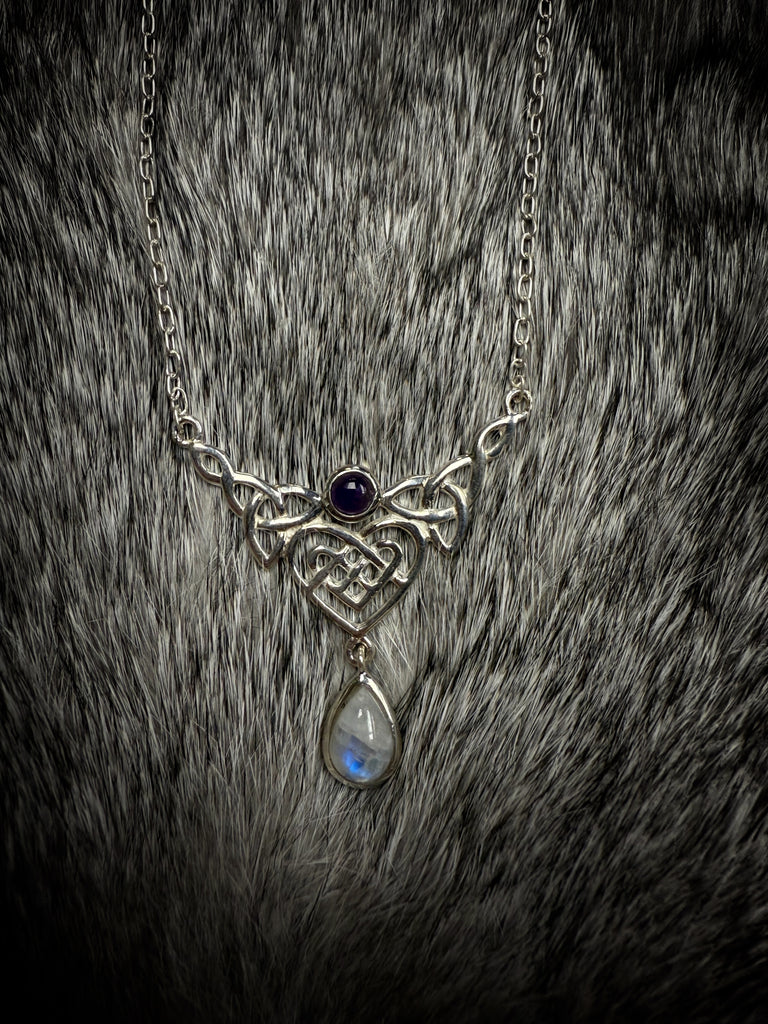 Sterling Silver Moonstone and Amethyst Necklace