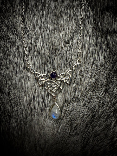 Sterling Silver Moonstone and Amethyst Necklace