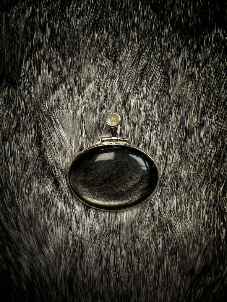 Sterling Silver Moonstone and Rainbow Obsidian Pendant