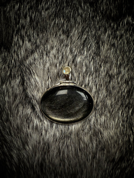 Sterling Silver Moonstone and Rainbow Obsidian Pendant