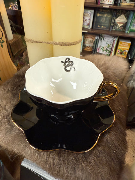 Snake Black Gold Tea Cup and Saucer