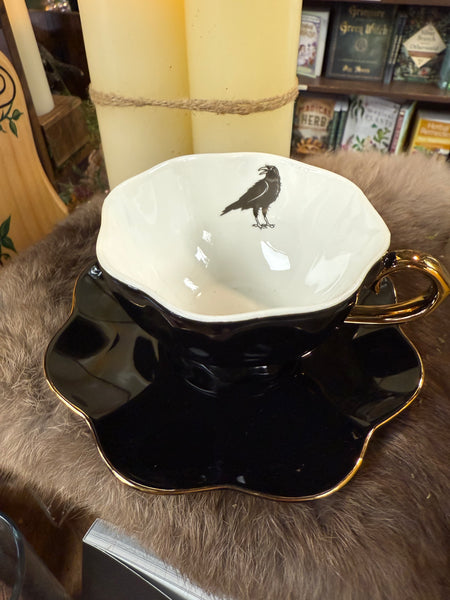 Raven Black Gold Tea Cup and Saucer