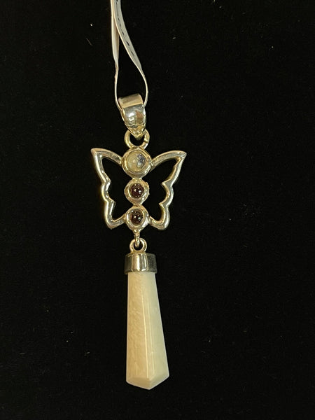 Sterling Silver with Rainbow Moonstone and Scolocite Butterfly Pendant