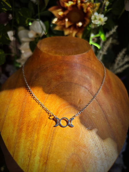 Triple Moon Silver Necklace