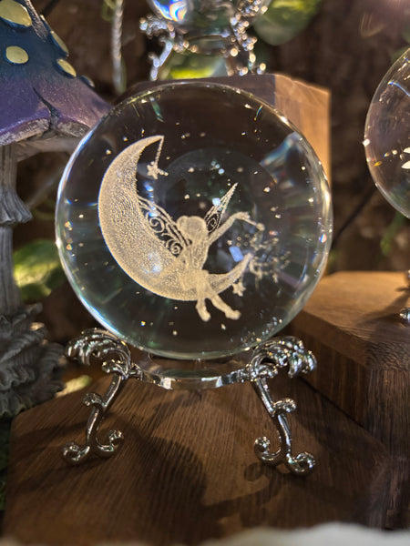 Fairy with Wand on Moon Crystal Ball with Stand