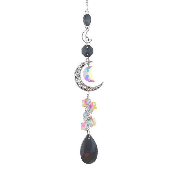 Black Teardrop with Moons and Stars Suncatcher
