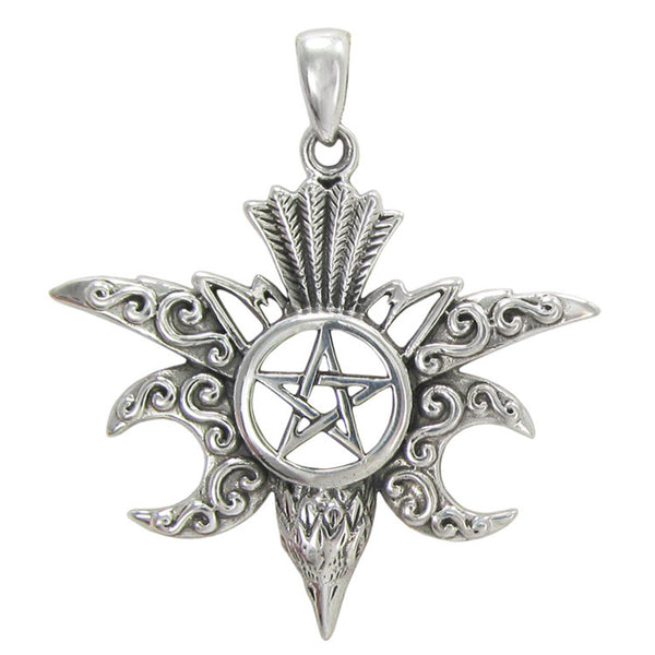 Sterling Silver Moon Raven Pentacle Pendant