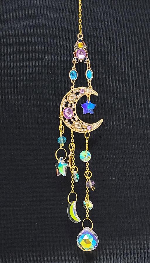 Jeweled Moon & Crystal Sun Catcher 15"