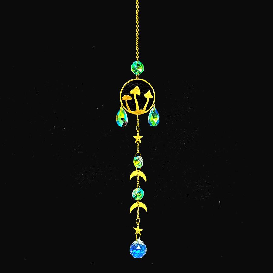 Rainbow Crystal Suncatcher with Mushroom Design