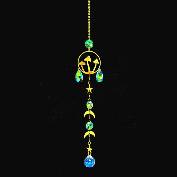 Rainbow Crystal Suncatcher with Mushroom Design