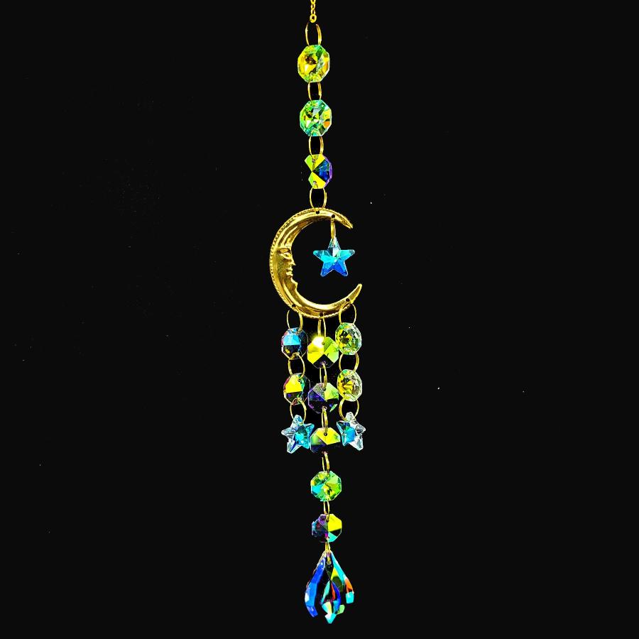 Rainbow Crystal Crescent Moon Suncatcher -  18"L
