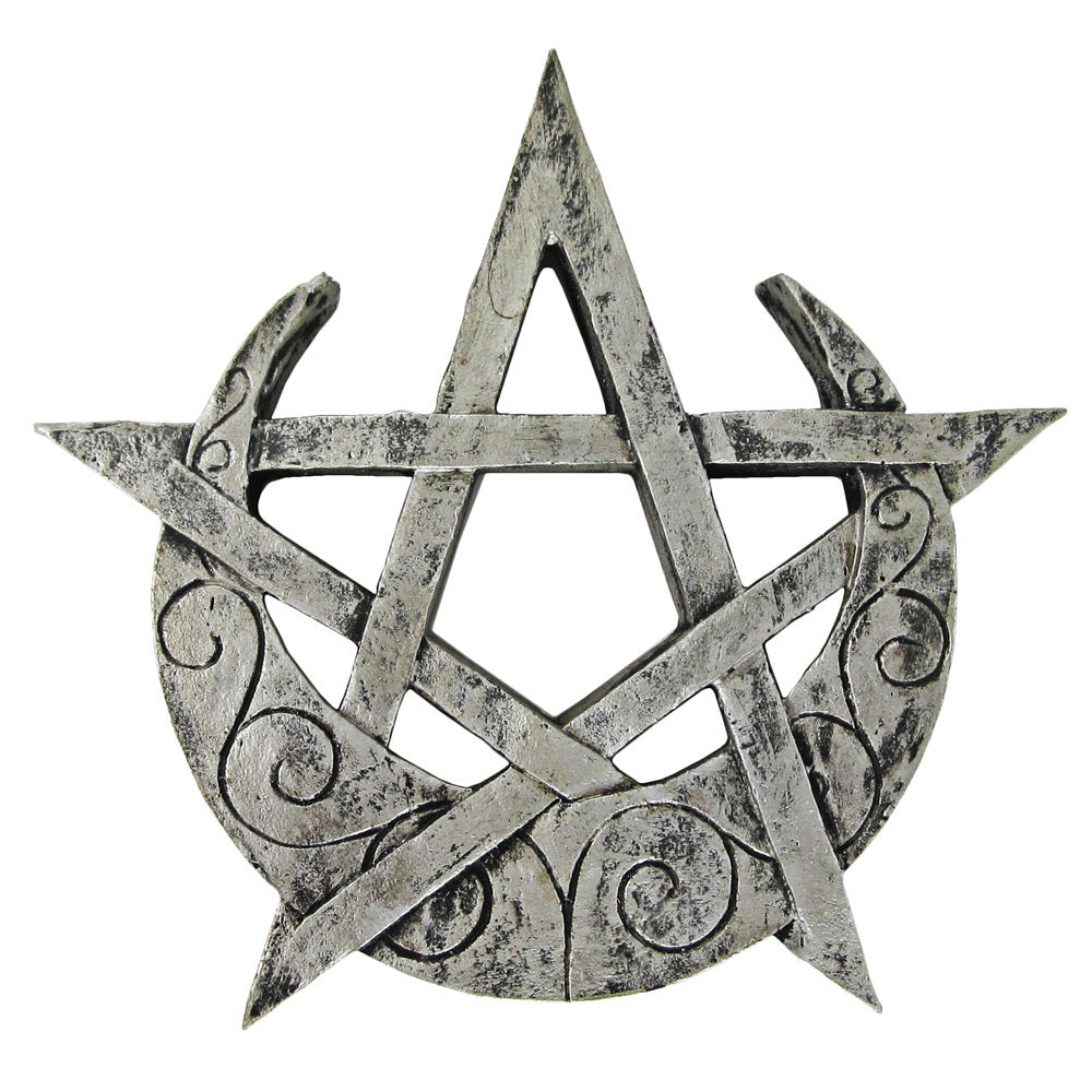 Crescent Moon Pentacle Plaque - Silver Finish