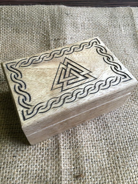 Carved Valknut Wooden Box