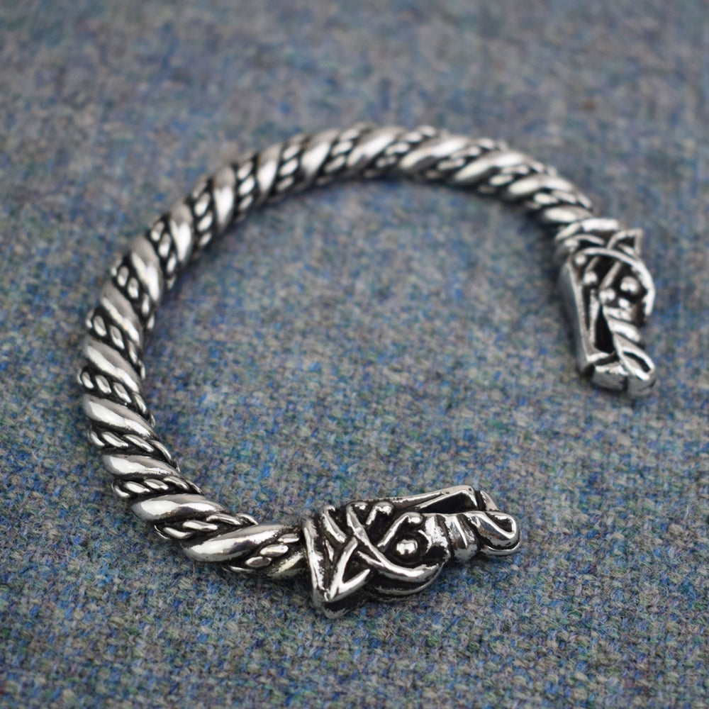 Silver Stainless Steel & Leather Wolf Bracelet For Men – Manntara Co.