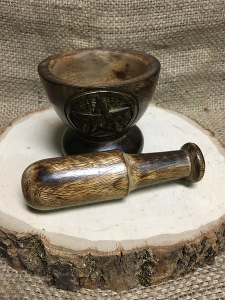 Wooden Pentacle Mortar and Pestle