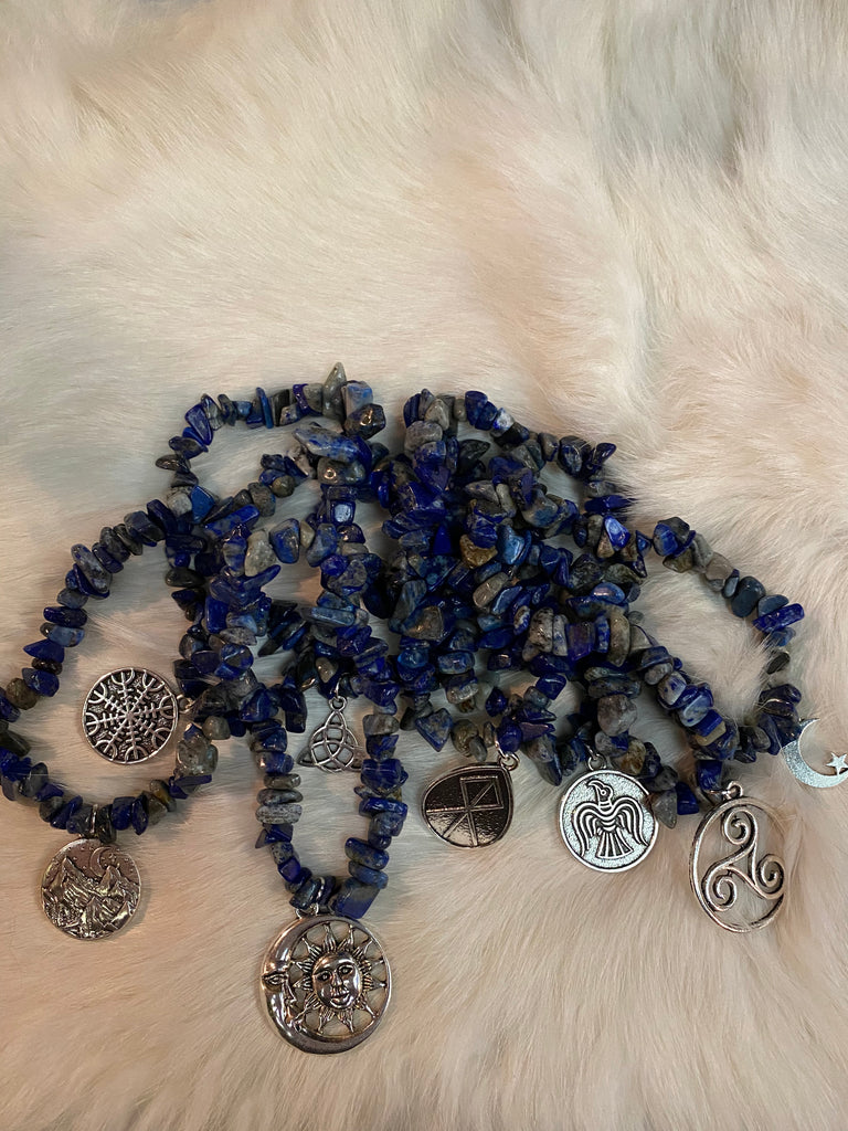 Lapis Lazuli Chip Stone Bead Bracelet with Charm