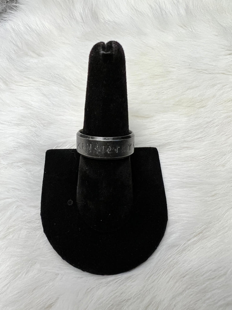 Black Rune Ring with Titanium Steel Band