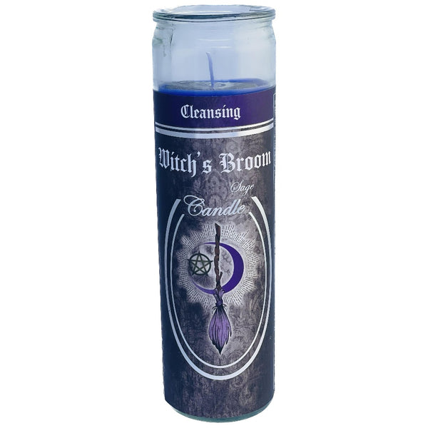 Large Glass Pillar Candle- Witch's Broom (Cleansing)