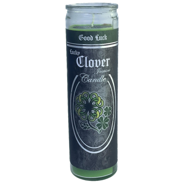 Large Glass Pillar Candle- Lucky Clover (Good Luck)