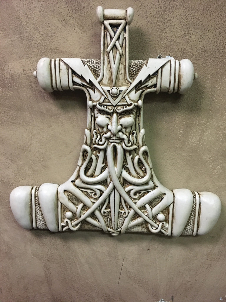 Mjolnir Wall Plaque (Bone Colored Thor's Hammer)