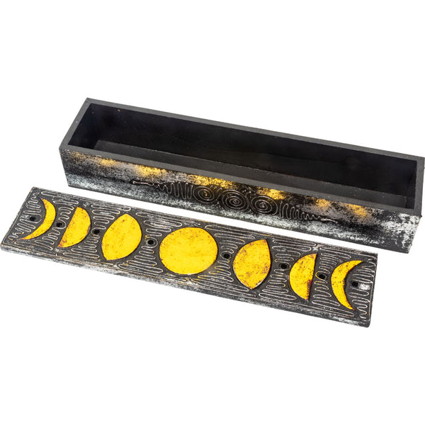 Wooden Moon Phase Incense Burner /Storage Box