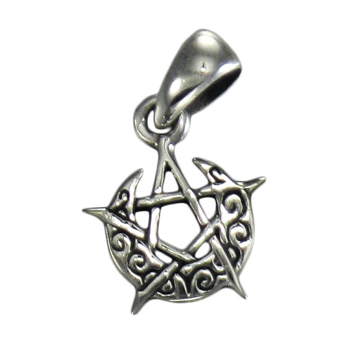 Sterling Silver Tiny Crescent Moon Pentacle Pendant