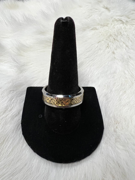Celtic Band Ring with Gold Dragon Inlay