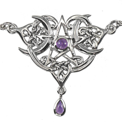 Sterling Silver Heart Pentacle Necklace with Amethyst