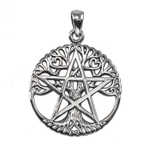1" Sterling Silver Cut Out Tree Pentacle Pendant