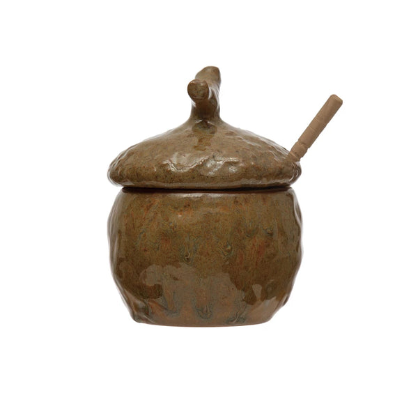 Stoneware Acorn Honey Jar