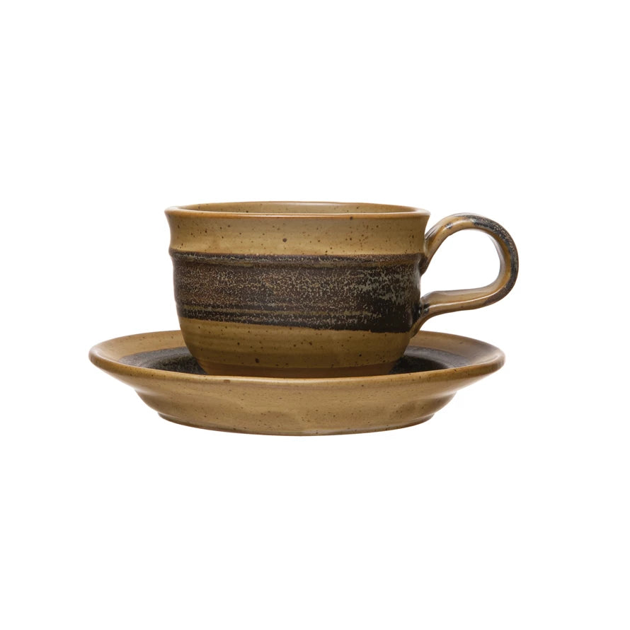 Stoneware Mug with Saucer