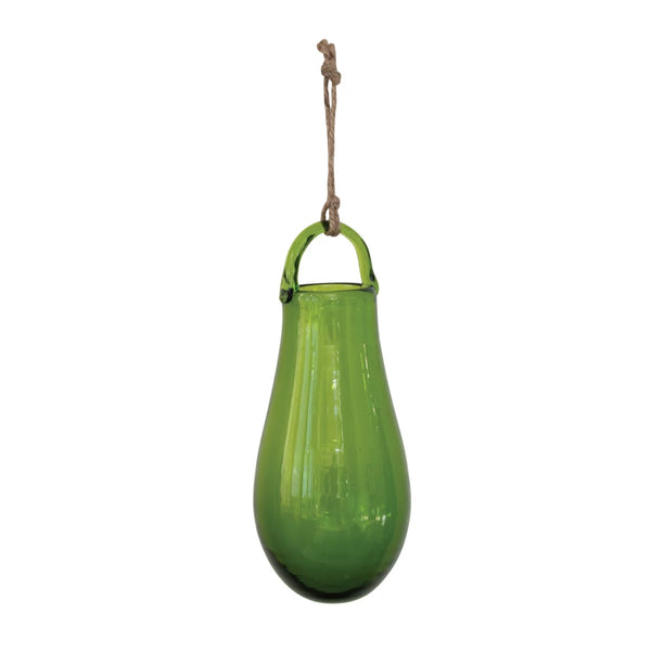 Hanging Hand-Blown Green Glass Vase